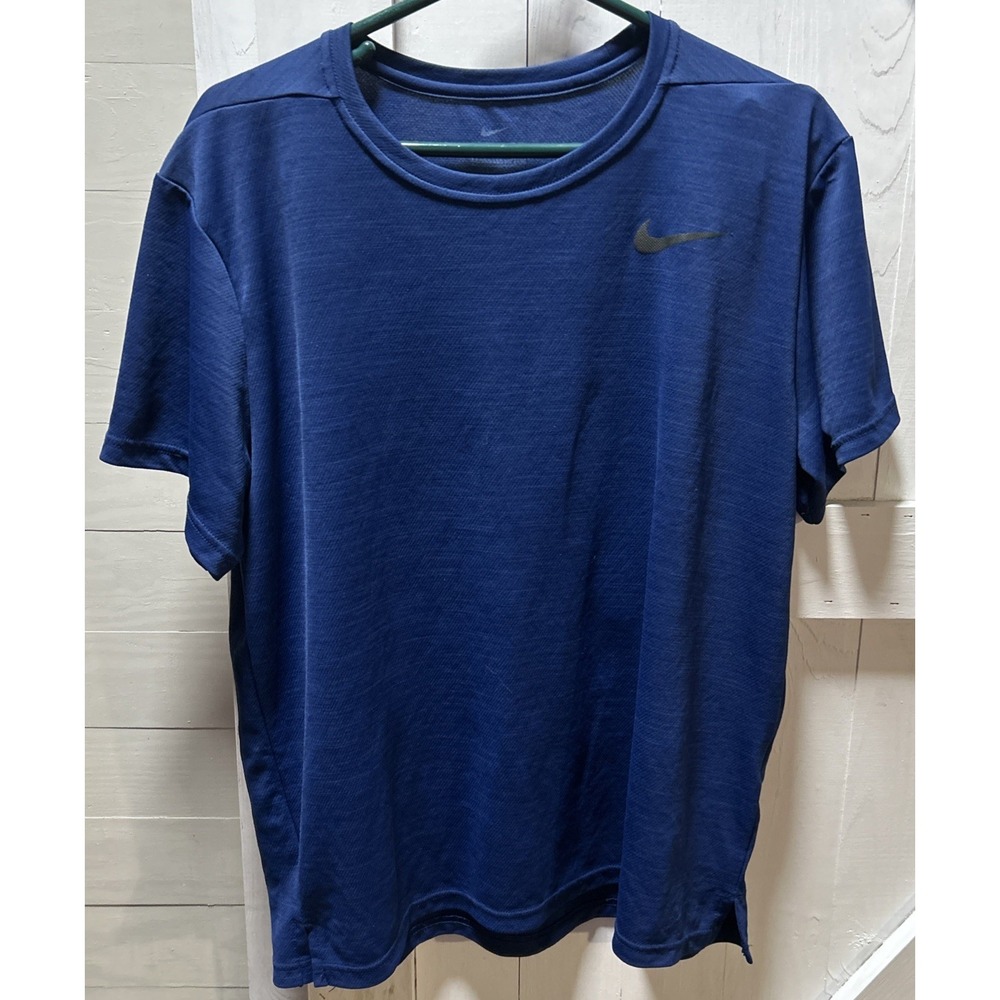 Nike Dri-Fit  Men Large Training T-Shirt Royal Blue Standard Fit Black Swoosh